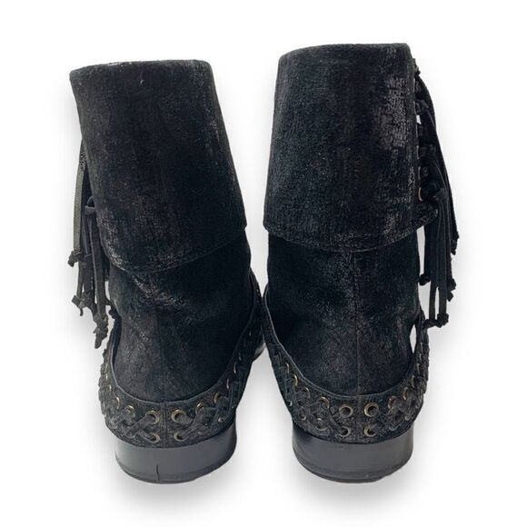 Balmain Black Metallic Shimmer Suede Western Fringe Boots Women’s Size 38.5 US 8 - Picture 5 of 10